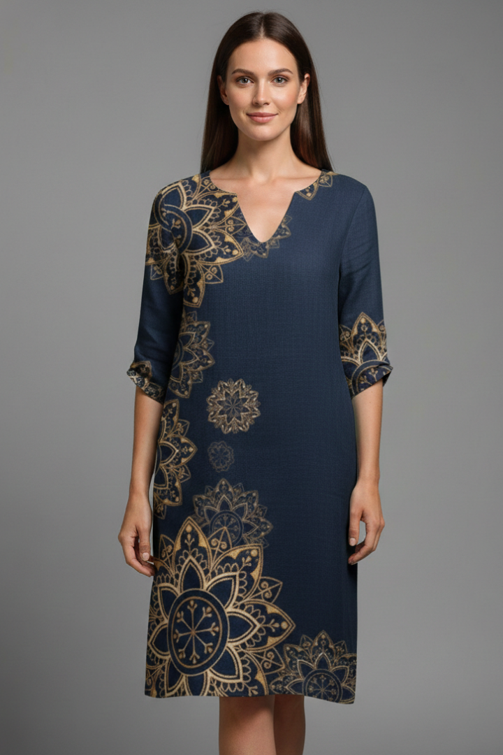 Women’s Dress with V Neck and Floral Pattern