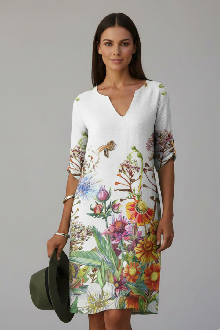 Women’s Dress with V Neck and Floral Pattern