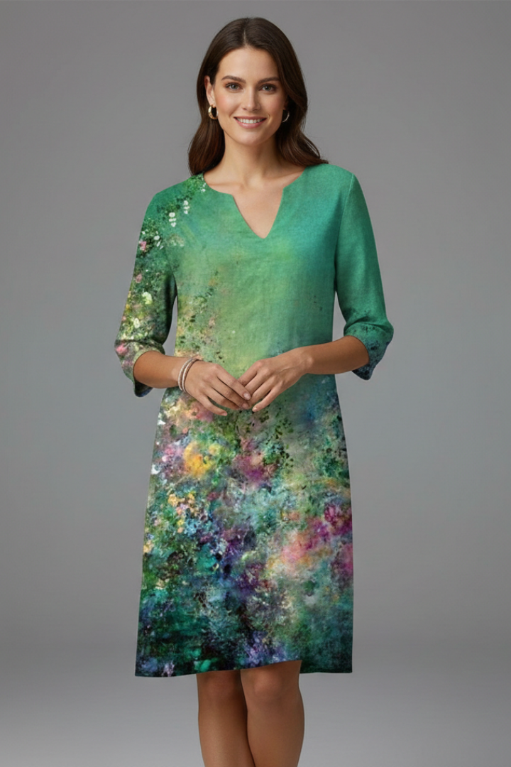 Women’s Dress with V Neck and Floral Pattern