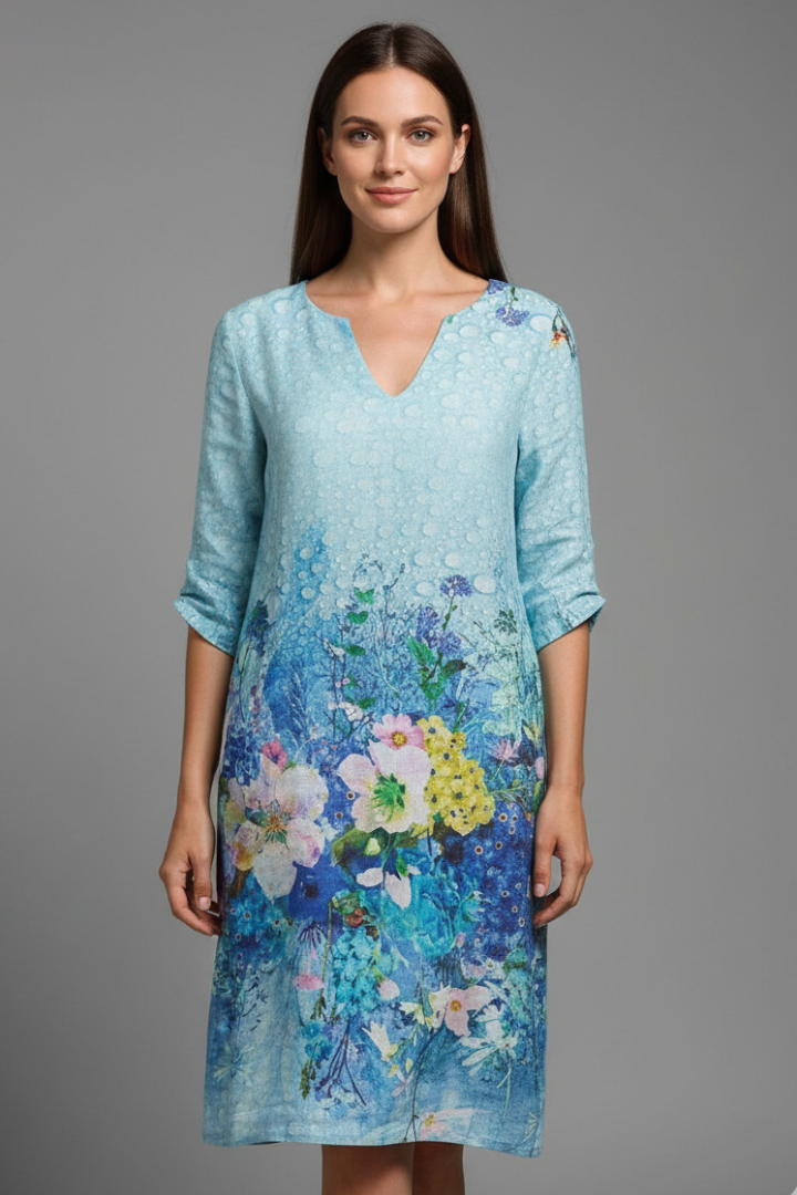 Women’s Dress with V Neck and Floral Pattern