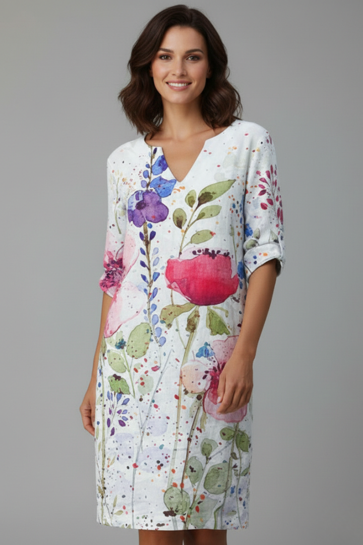 Women’s Dress with V Neck and Floral Pattern