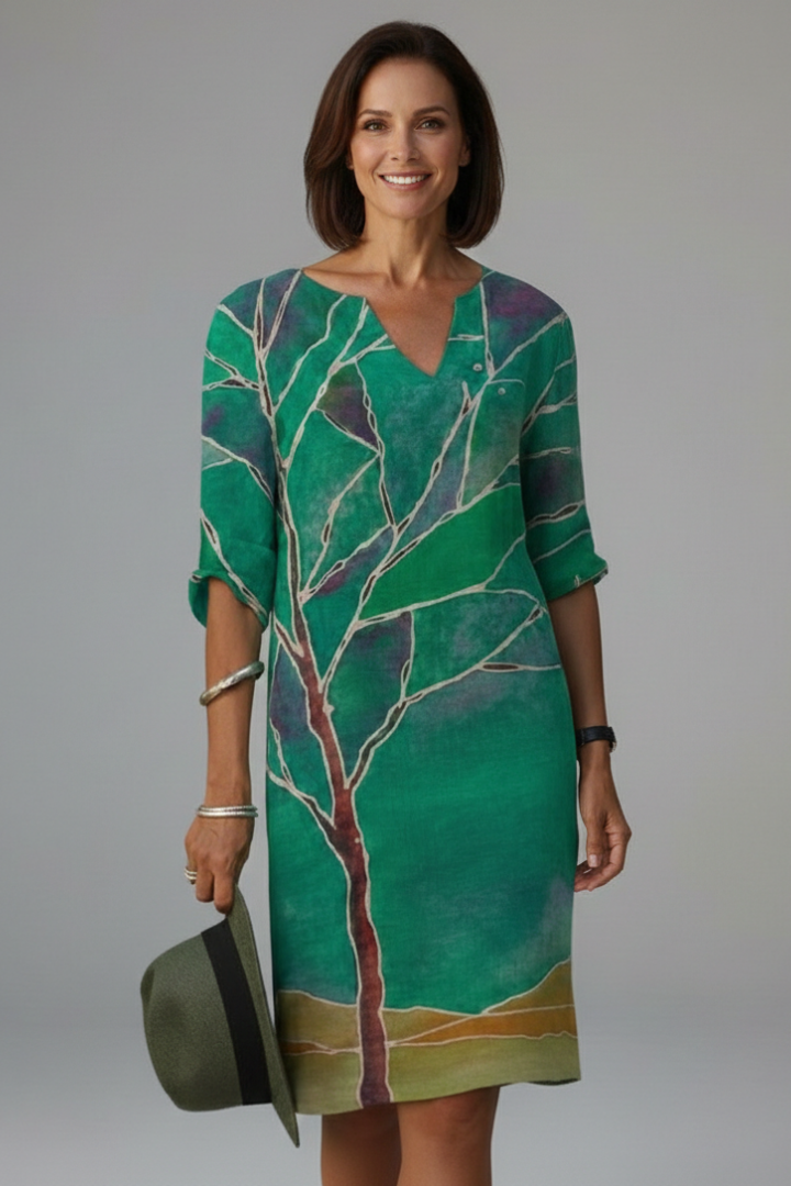 Women’s Dress with V Neck and Floral Pattern