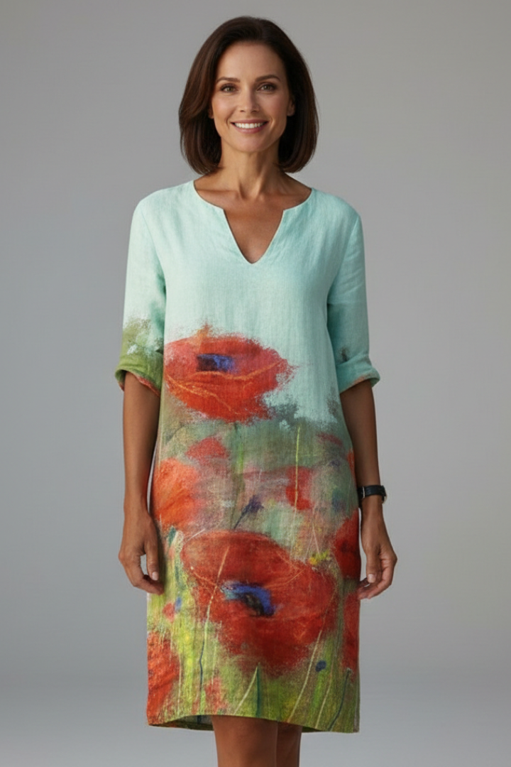 Women’s Dress with V Neck and Floral Pattern