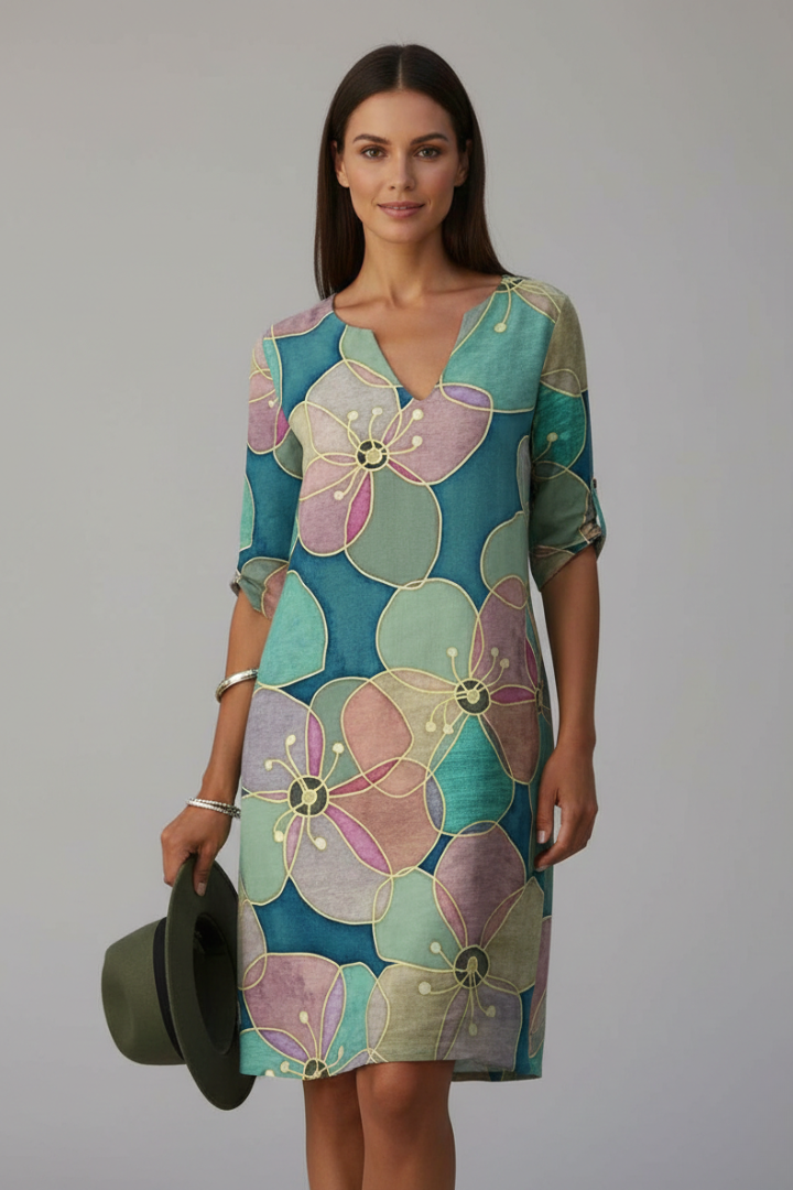 Women’s Dress with V Neck and Floral Pattern
