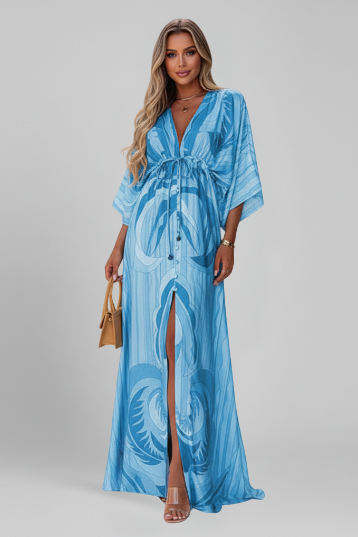 Women’s Dress with V Neck and Long Sleeves