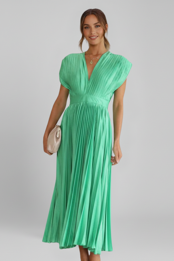 Women’s Dress with V Neck and Pleated Skirt