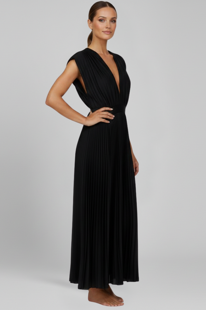 Women’s Dress with V Neck and Pleated Skirt