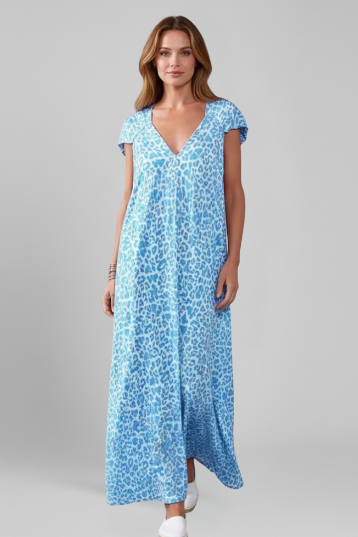 Women’s Dress with V Neck and Printed Surface