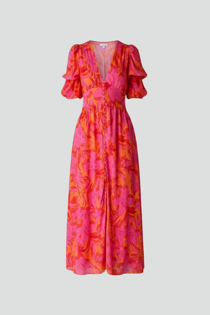 Women’s Dress with V Neck and Puff Sleeves