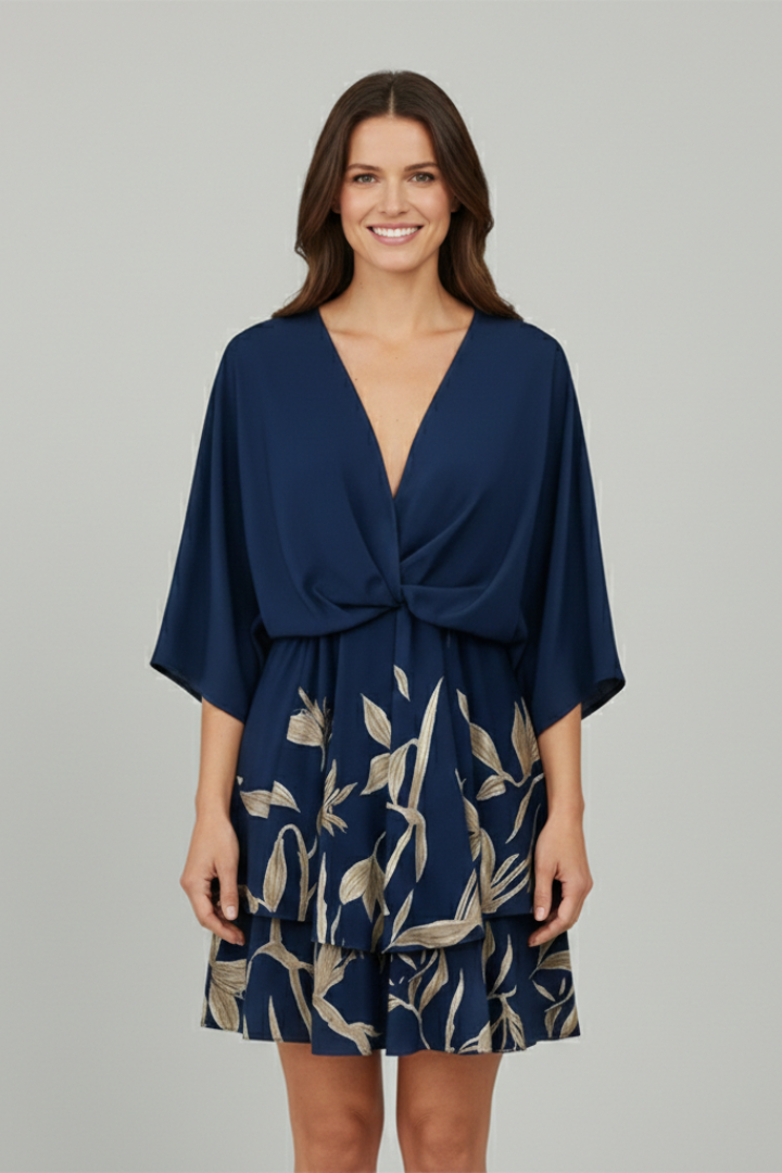 Women’s Dress with V Neck and Ruffled Hem