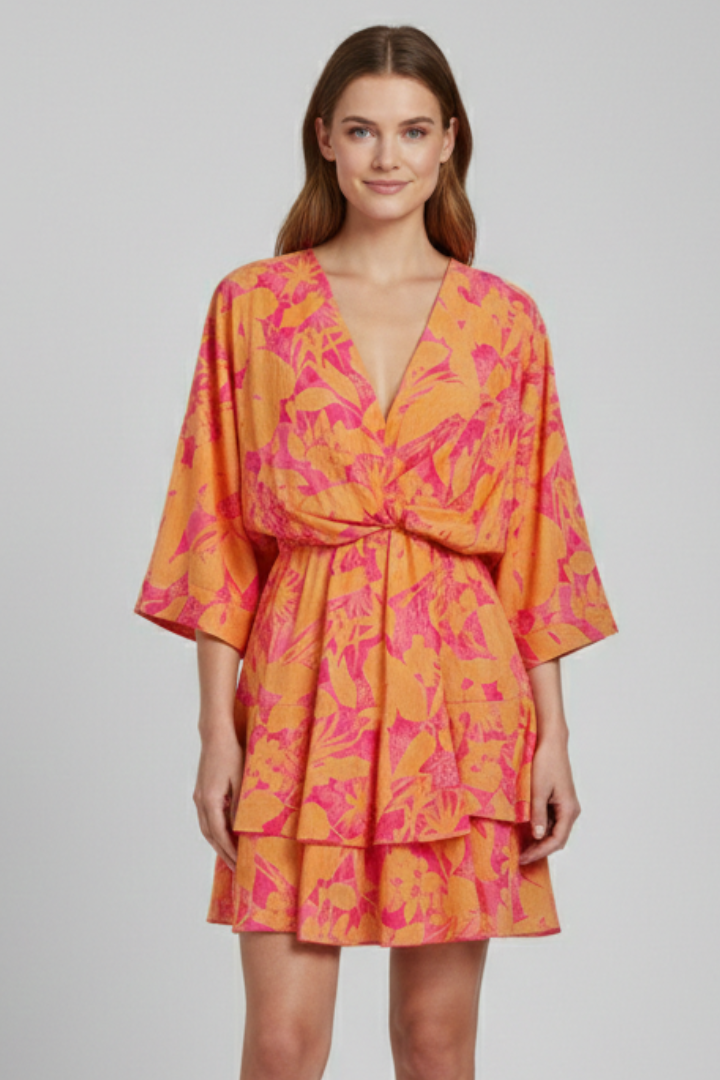 Women’s Dress with V Neck and Ruffled Hem