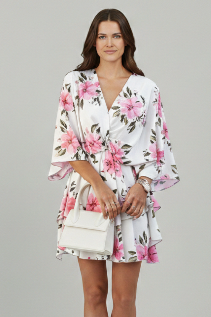 Women’s Dress with V Neck and Ruffled Hem