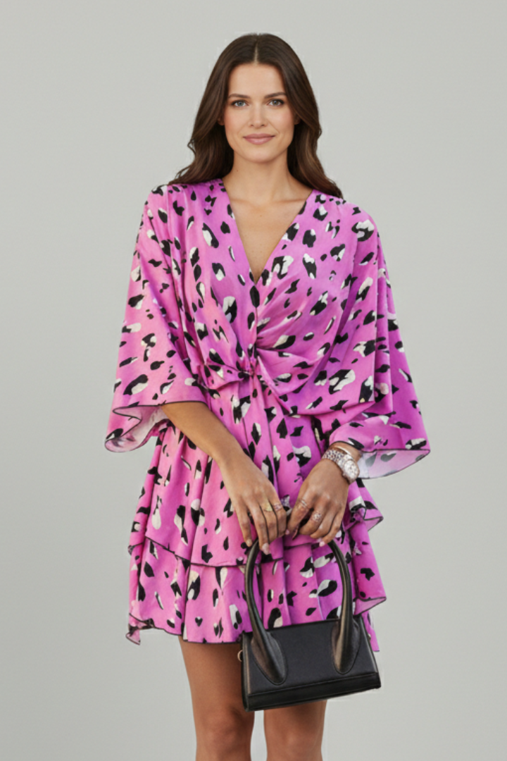 Women’s Dress with V Neck and Ruffled Hem