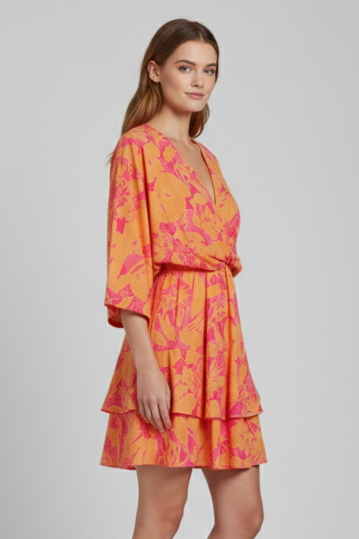 Women’s Dress with V Neck and Ruffled Hem