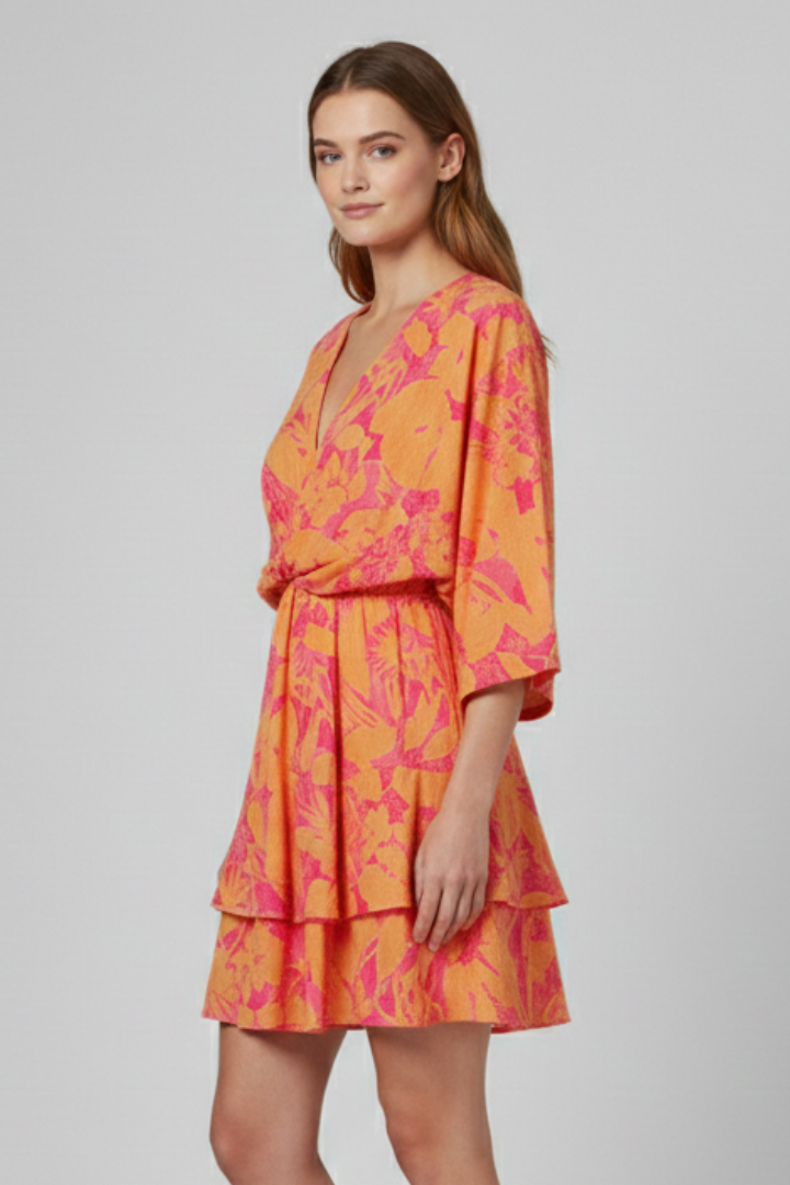 Women’s Dress with V Neck and Ruffled Hem