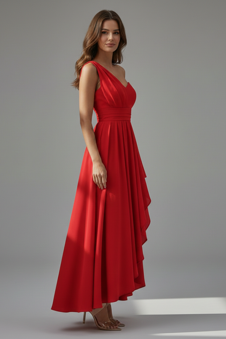 Women's Dress with V Neckline and High Waist