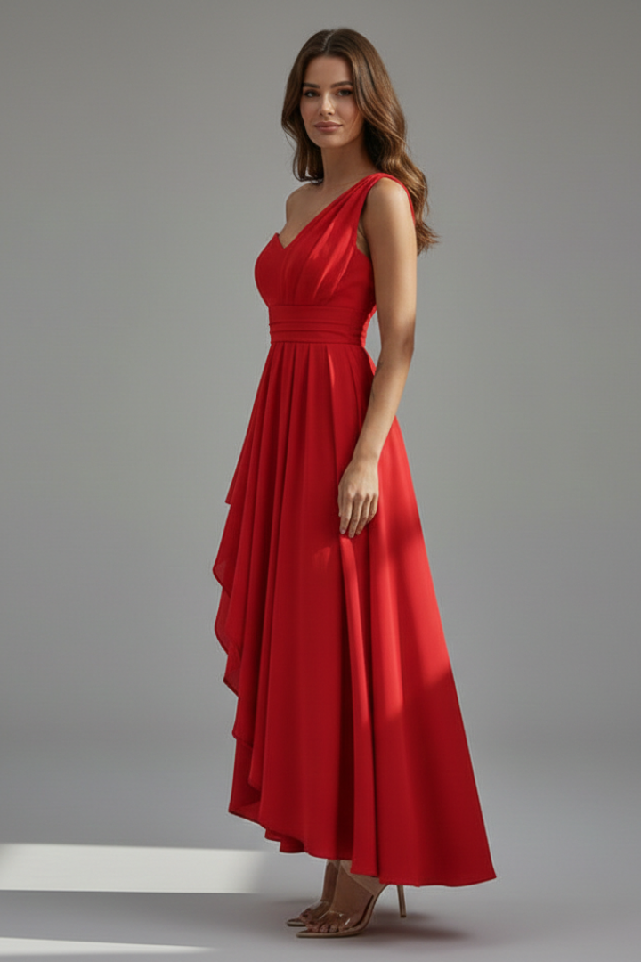 Women's Dress with V Neckline and High Waist