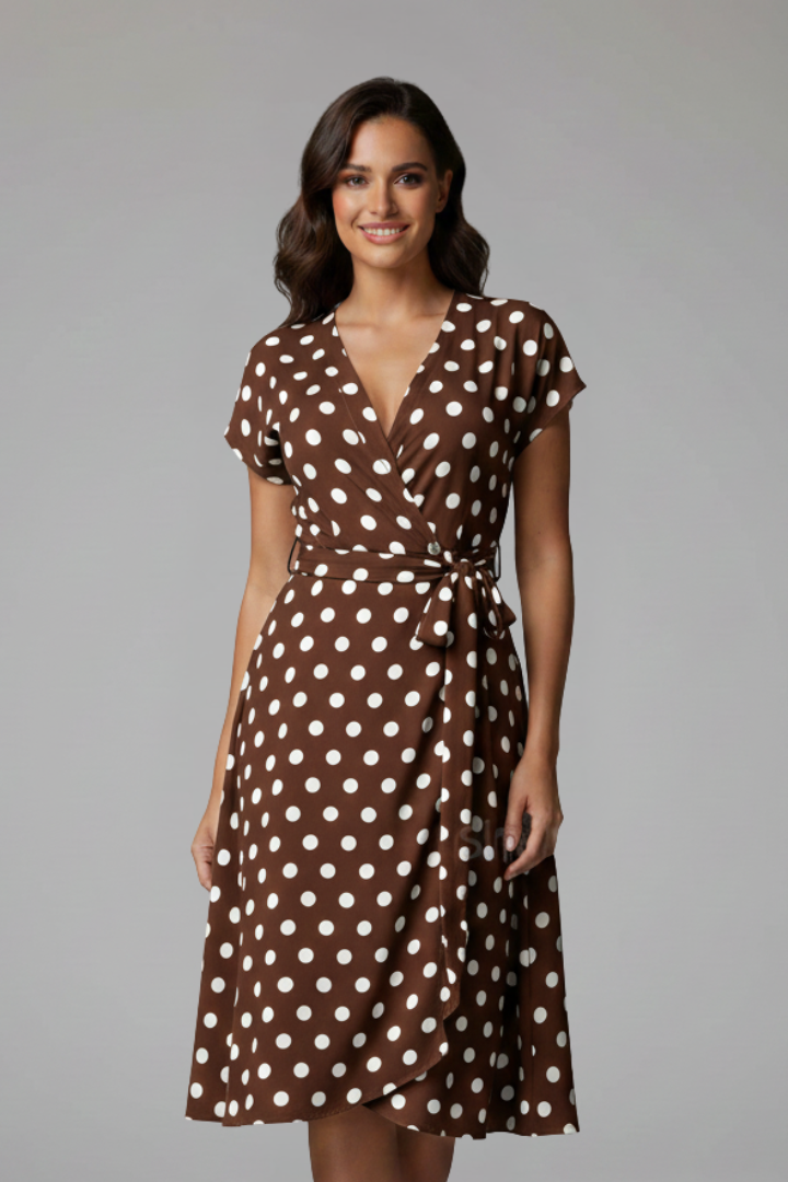 Women’s Dress with V Neckline and Short Sleeves