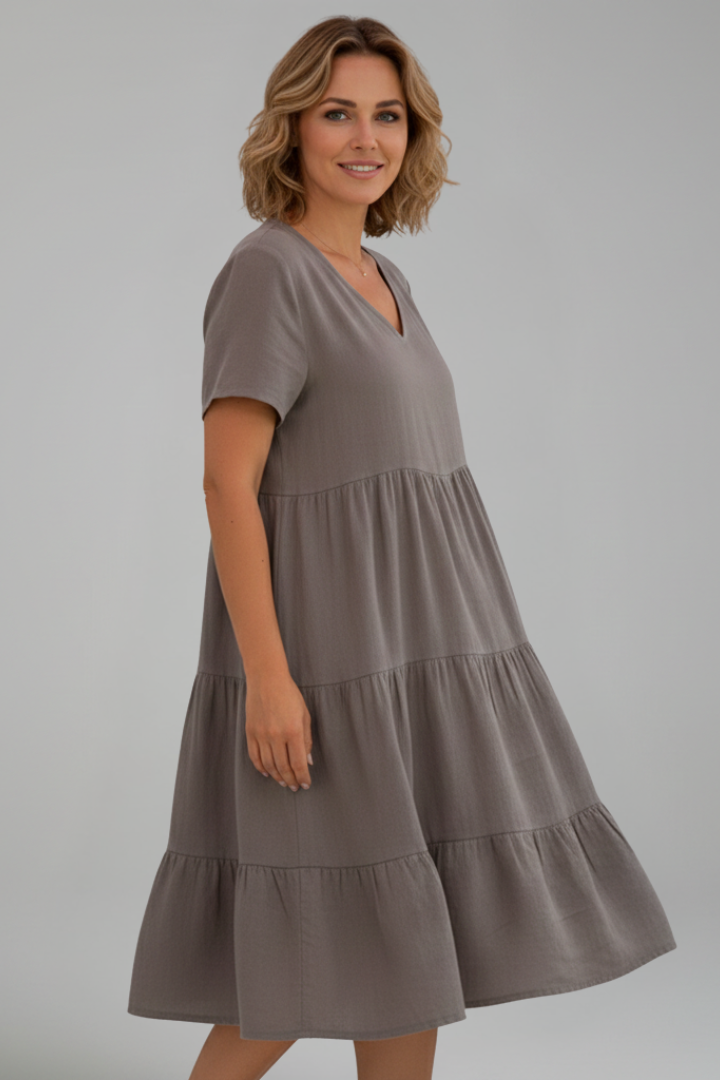 Women’s Dress with V Neckline and Short Sleeves