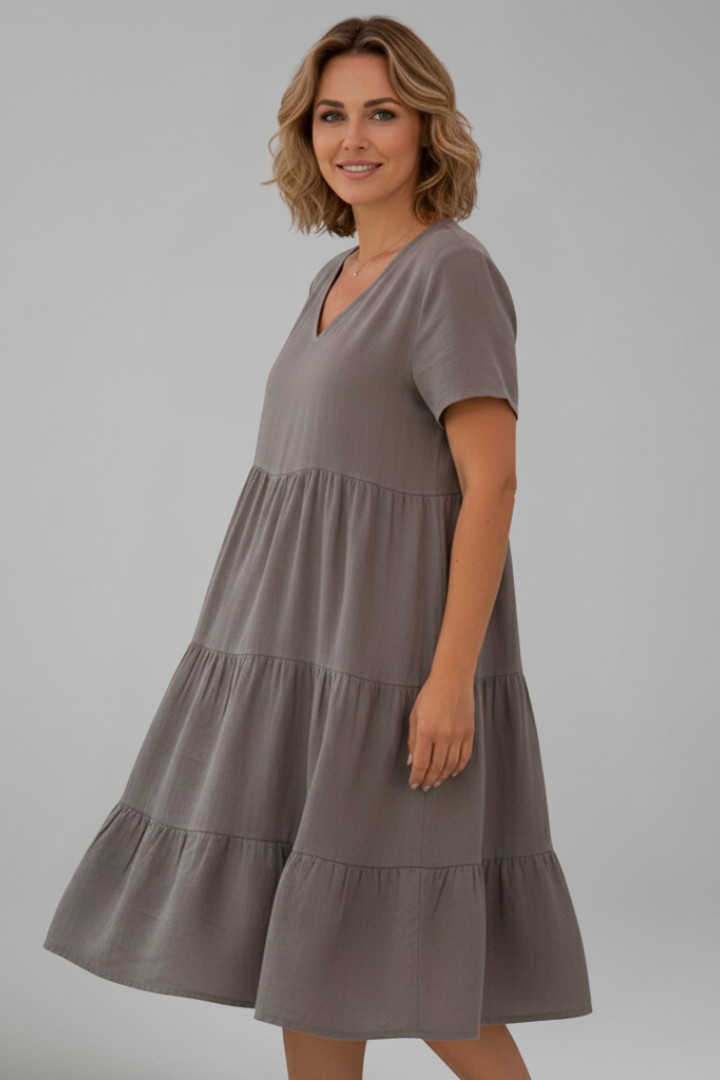 Women’s Dress with V Neckline and Short Sleeves