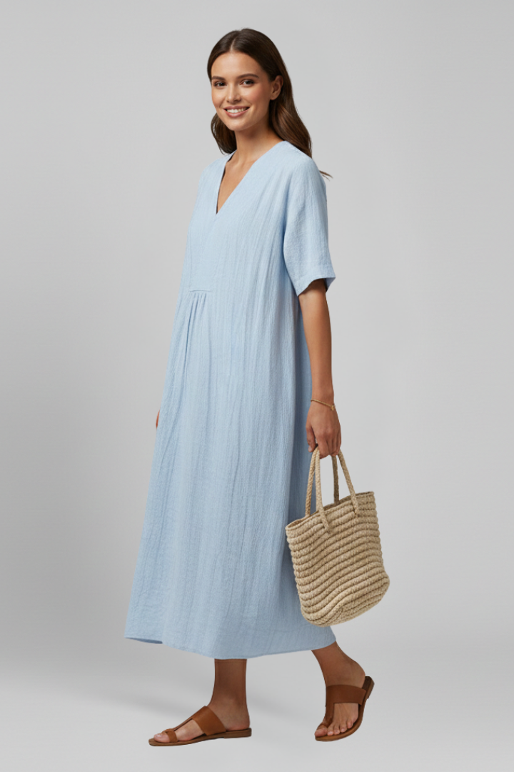 Women’s Dress with V Neckline and Short Sleeves