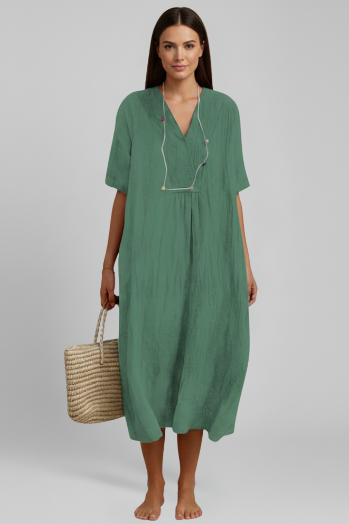 Women’s Dress with V Neckline and Short Sleeves