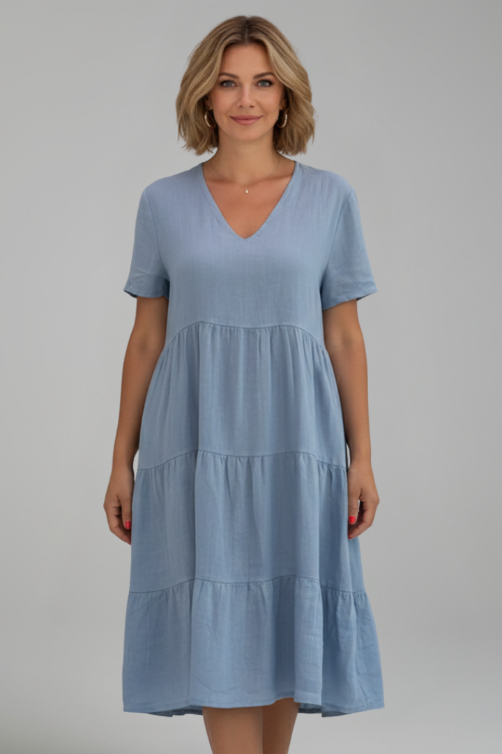 Women’s Dress with V Neckline and Short Sleeves