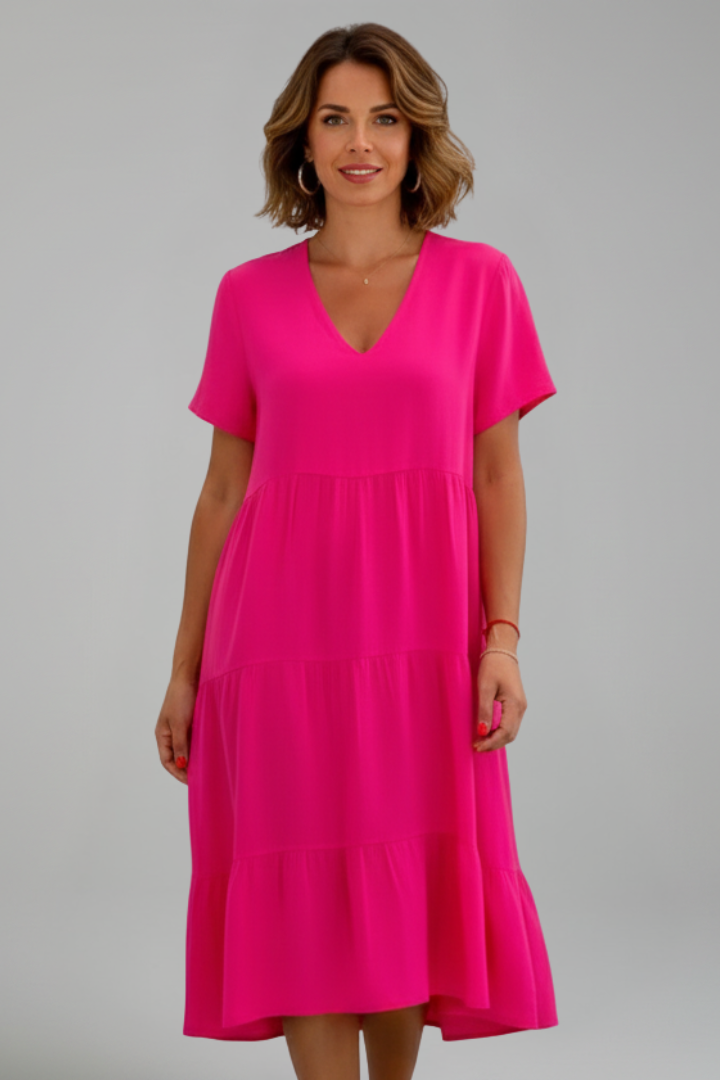 Women’s Dress with V Neckline and Short Sleeves