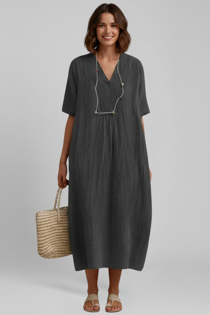 Women’s Dress with V Neckline and Short Sleeves