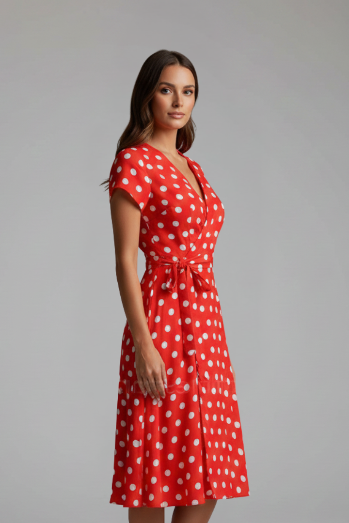 Women’s Dress with V Neckline and Short Sleeves