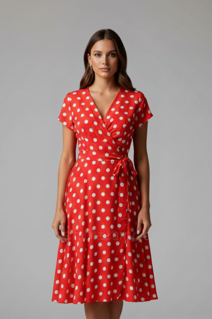 Women’s Dress with V Neckline and Short Sleeves