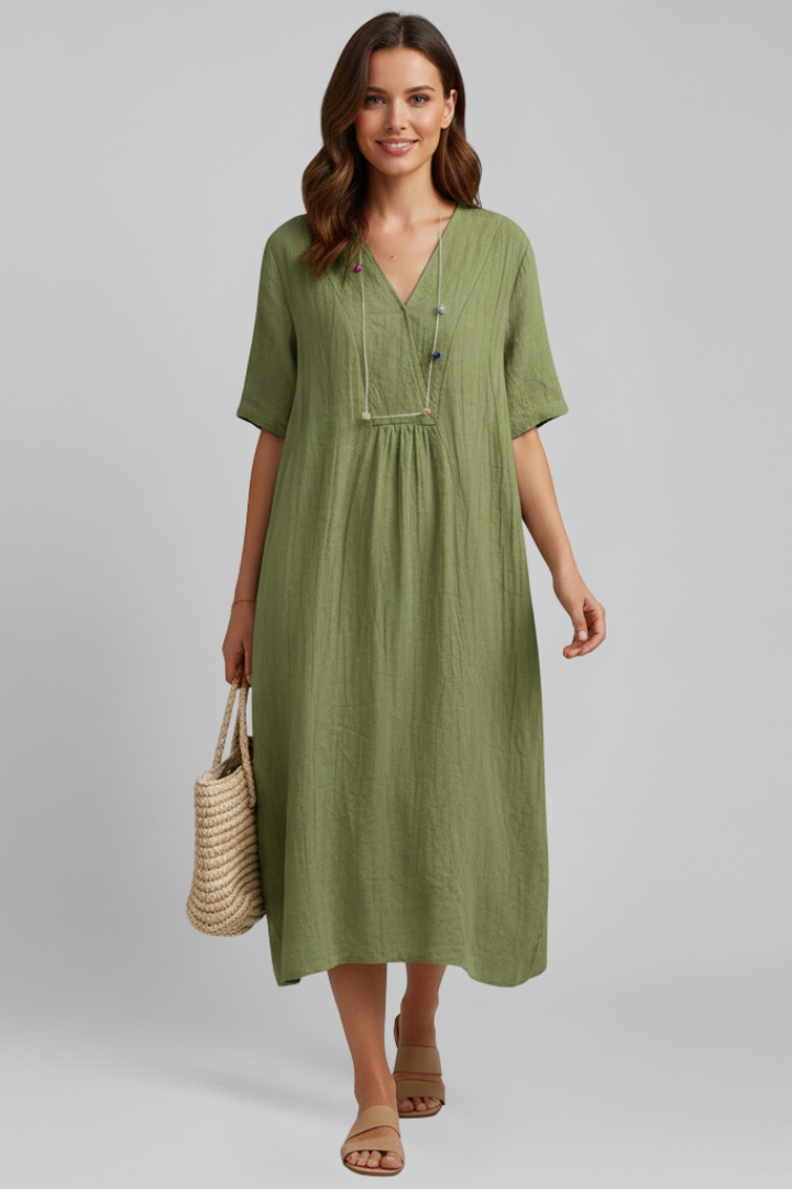 Women’s Dress with V Neckline and Short Sleeves
