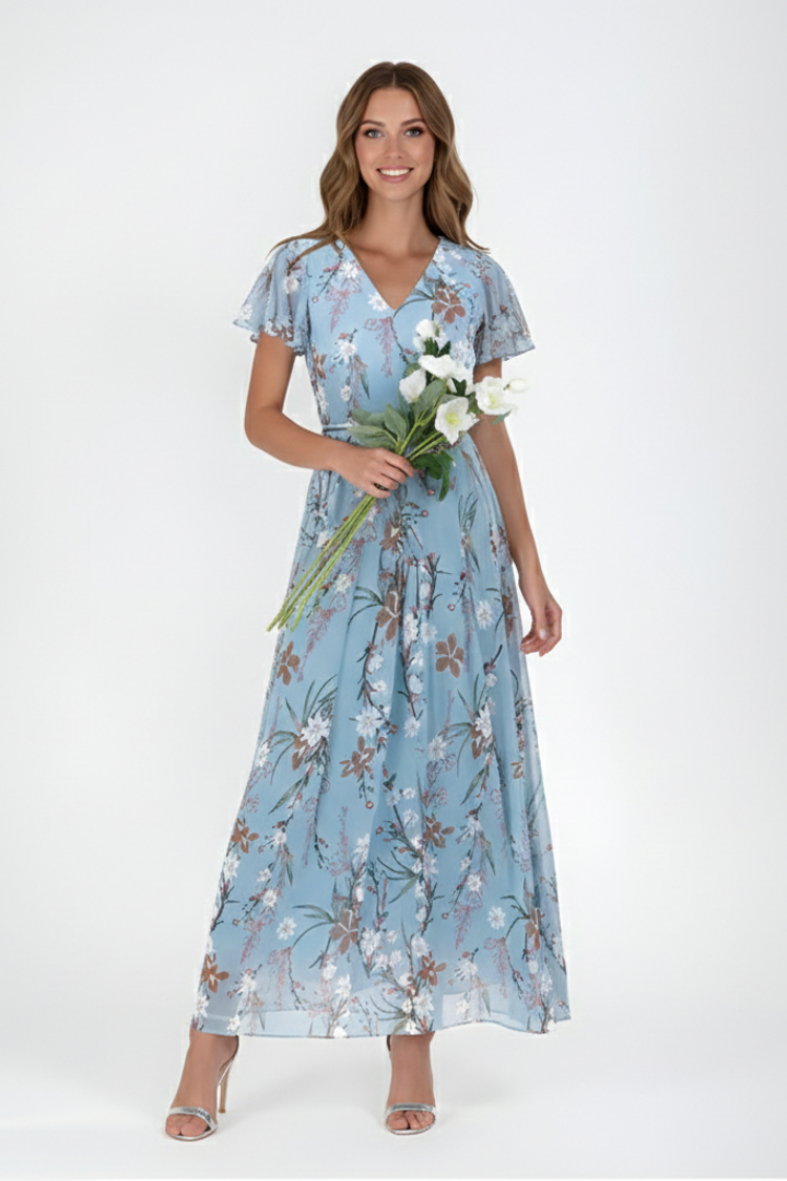 Women’s Dress with V Neckline and Waist Tie