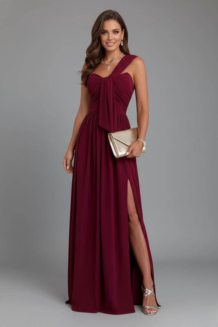 Women’s Floor-Length Dress with One-Shoulder Slit