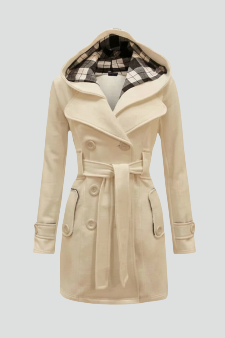 Women's Hooded Coat with Belt and Button Closure