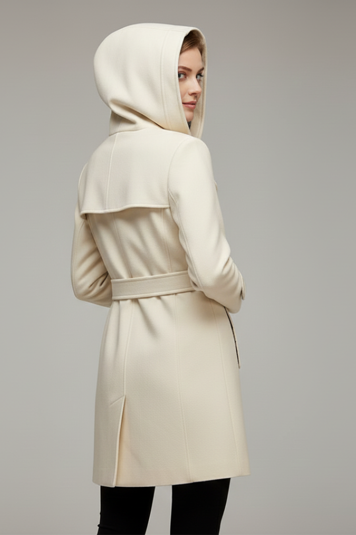Women's Hooded Coat with Belt and Button Closure
