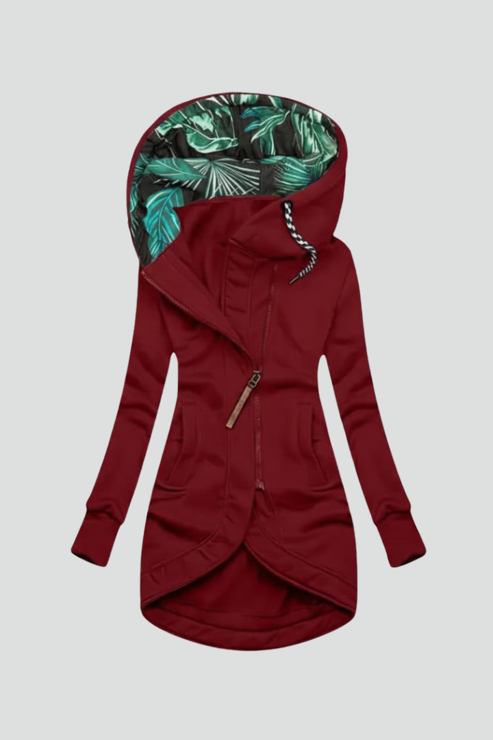 Women’s Hooded Jacket with Asymmetrical Zip and Pockets