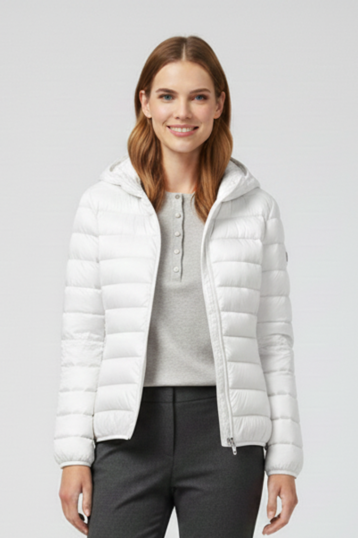 Women’s Hooded Jacket with Zip Fastening and Quilted Surface