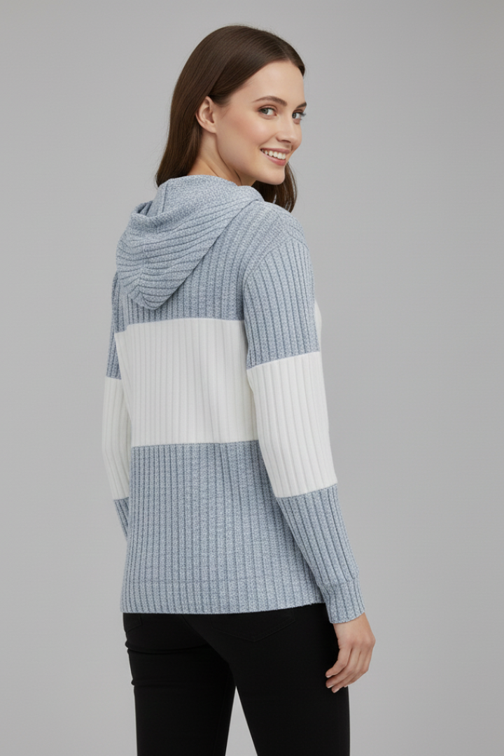 Women’s Hooded Jacket with Zipper and Ribbed Panels