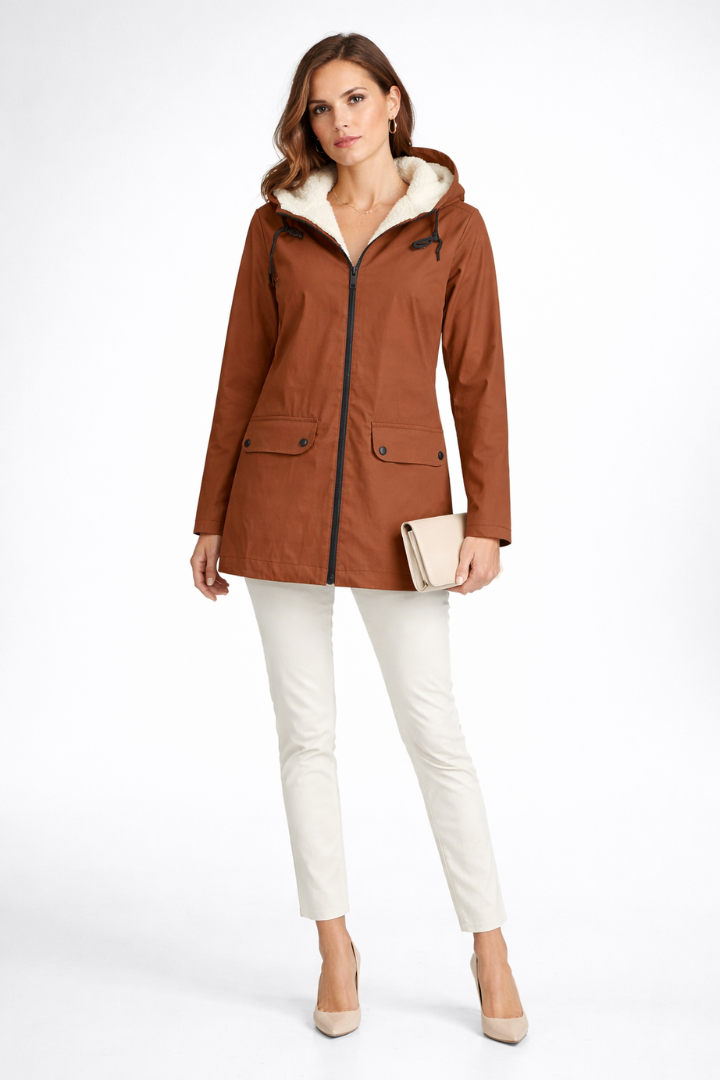 Women’s Hooded Trench Coat with Dual Fastening