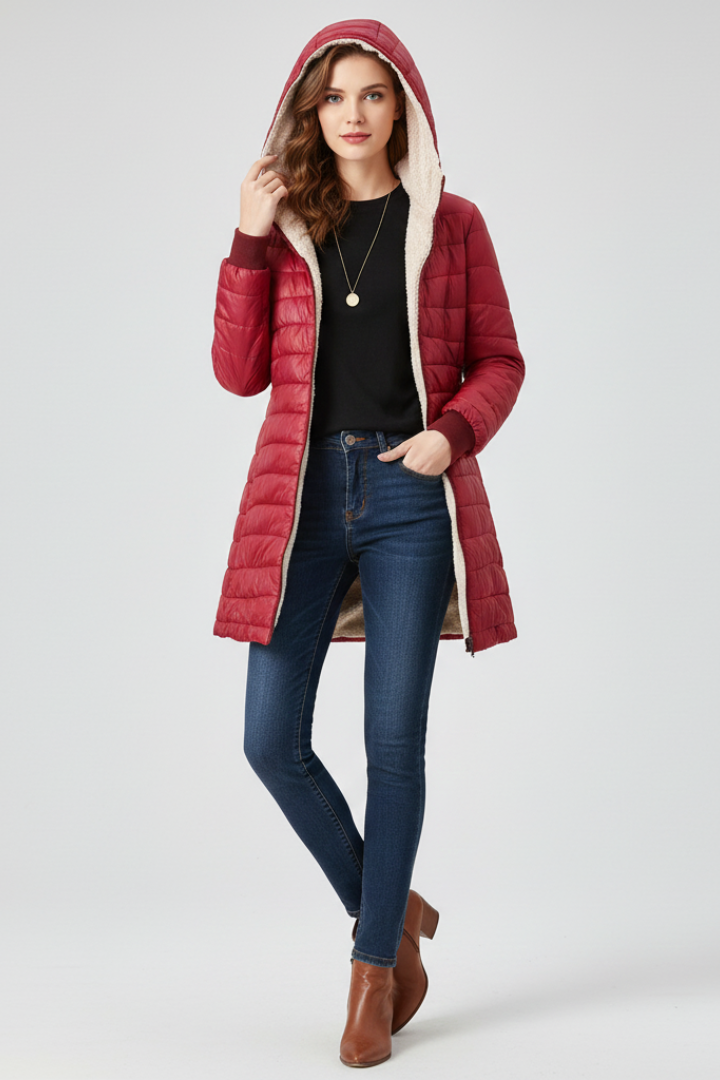 Women’s Jacket with Hood and Quilted Surface