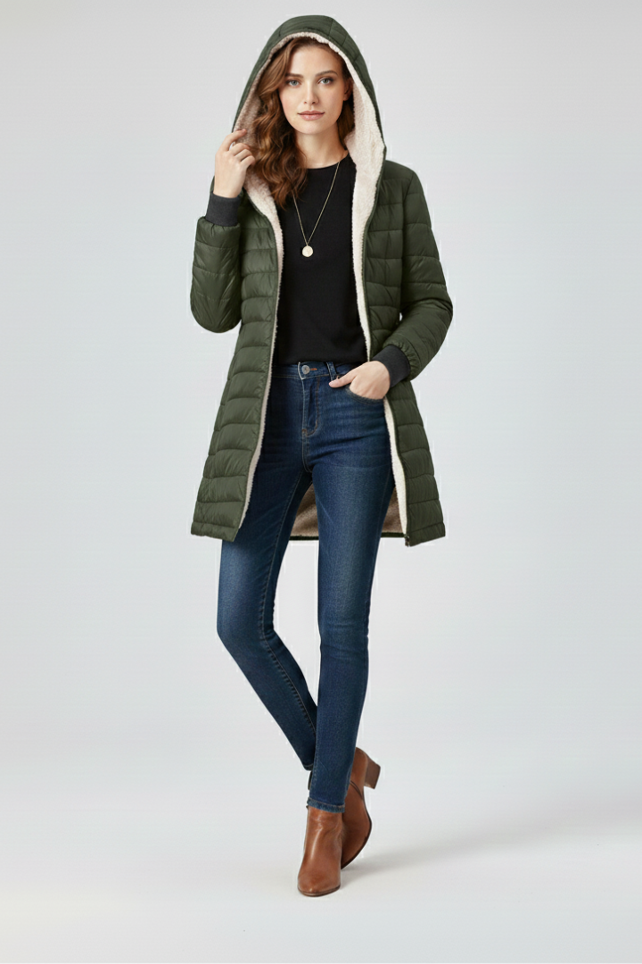 Women’s Jacket with Hood and Quilted Surface