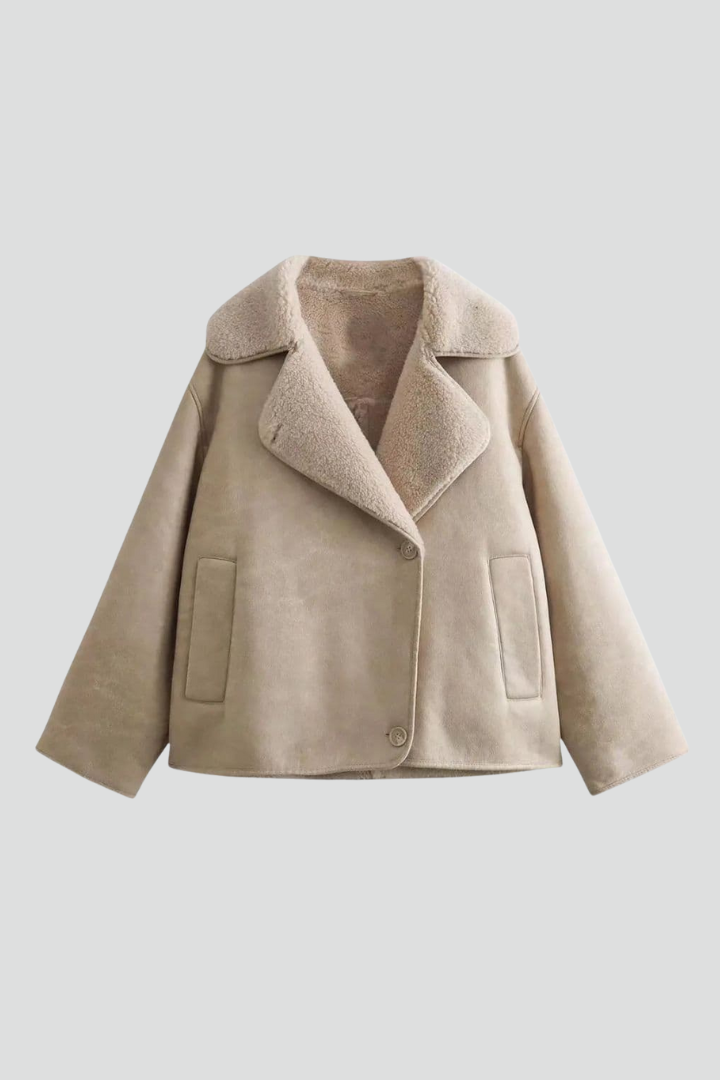 Women’s Jacket with Notched Collar and Faux Shearling Lining