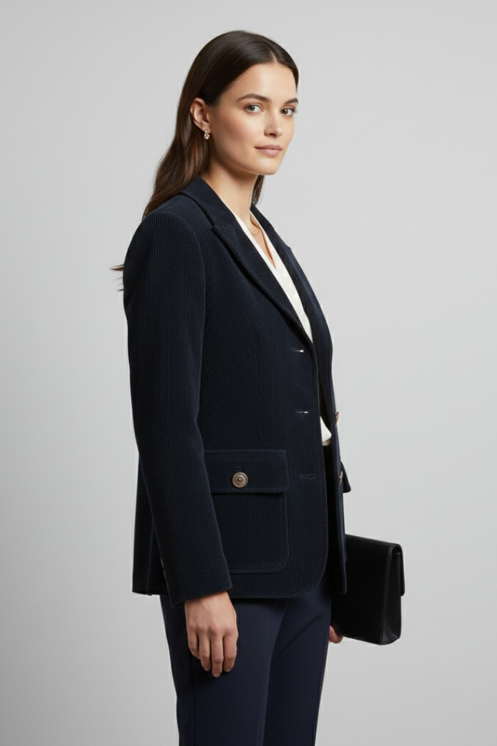 Women’s Jacket with Peaked Collar and Ribbed Corduroy Surface