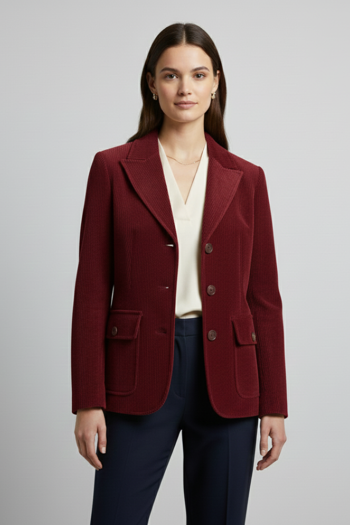 Women’s Jacket with Peaked Collar and Ribbed Corduroy Surface