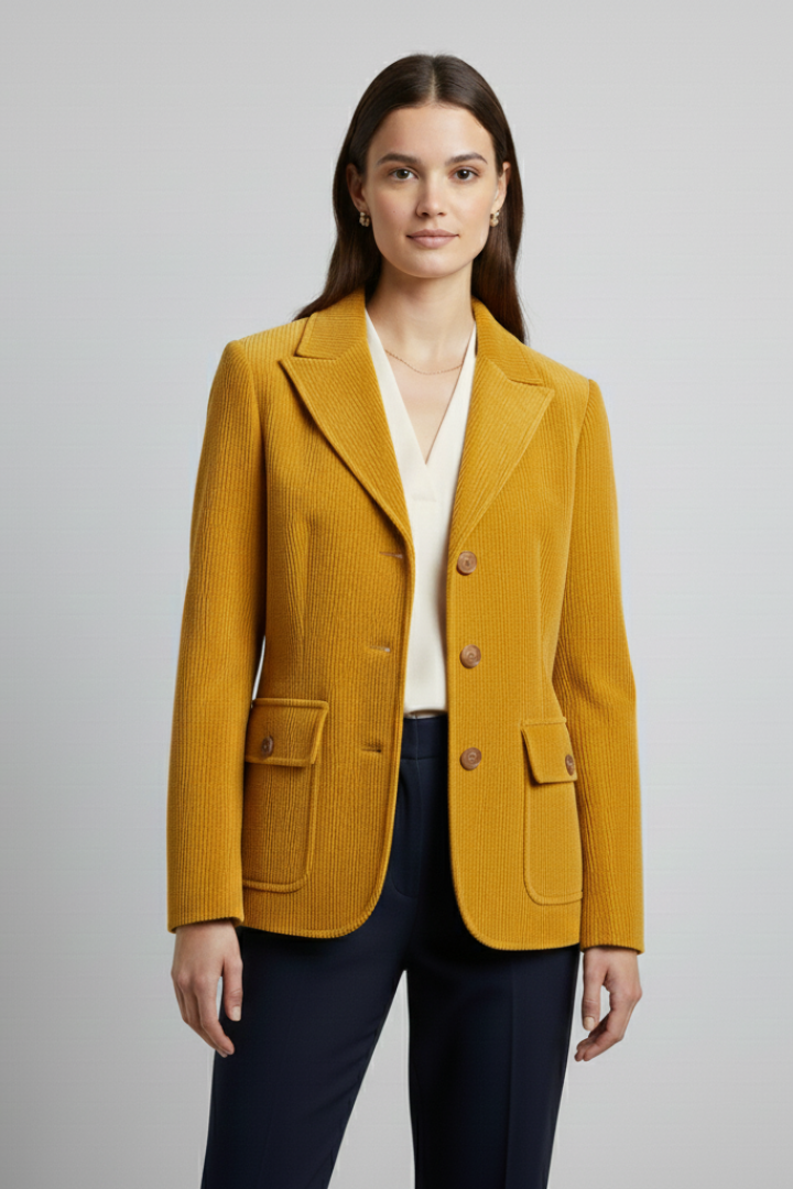 Women’s Jacket with Peaked Collar and Ribbed Corduroy Surface