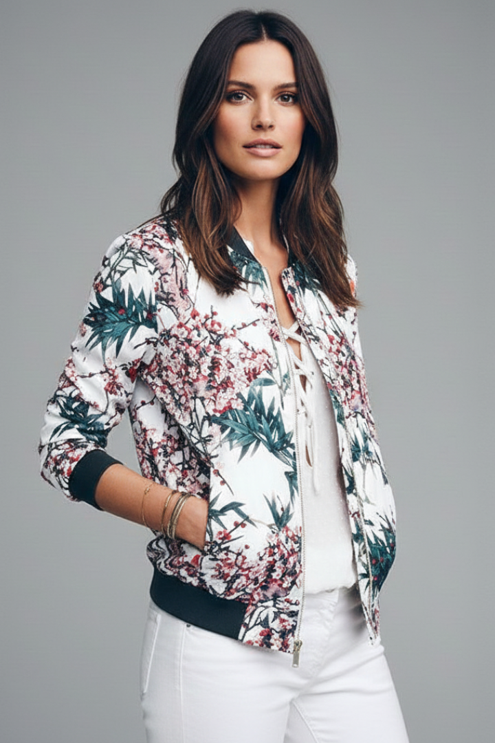 Women’s Jacket with Printed Surface and Zip Closure