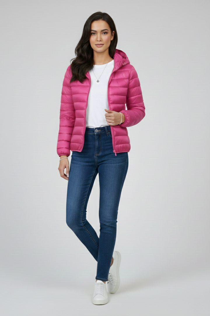 Women’s Jacket with Quilted Surface and Adjustable Hood