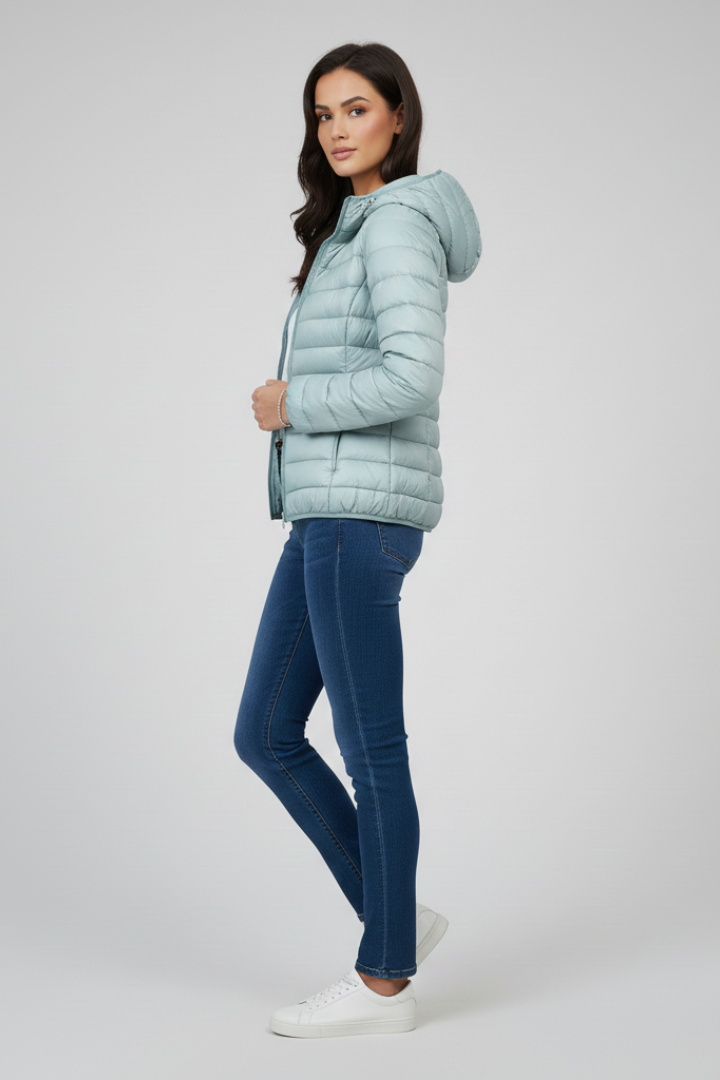 Women’s Jacket with Quilted Surface and Adjustable Hood