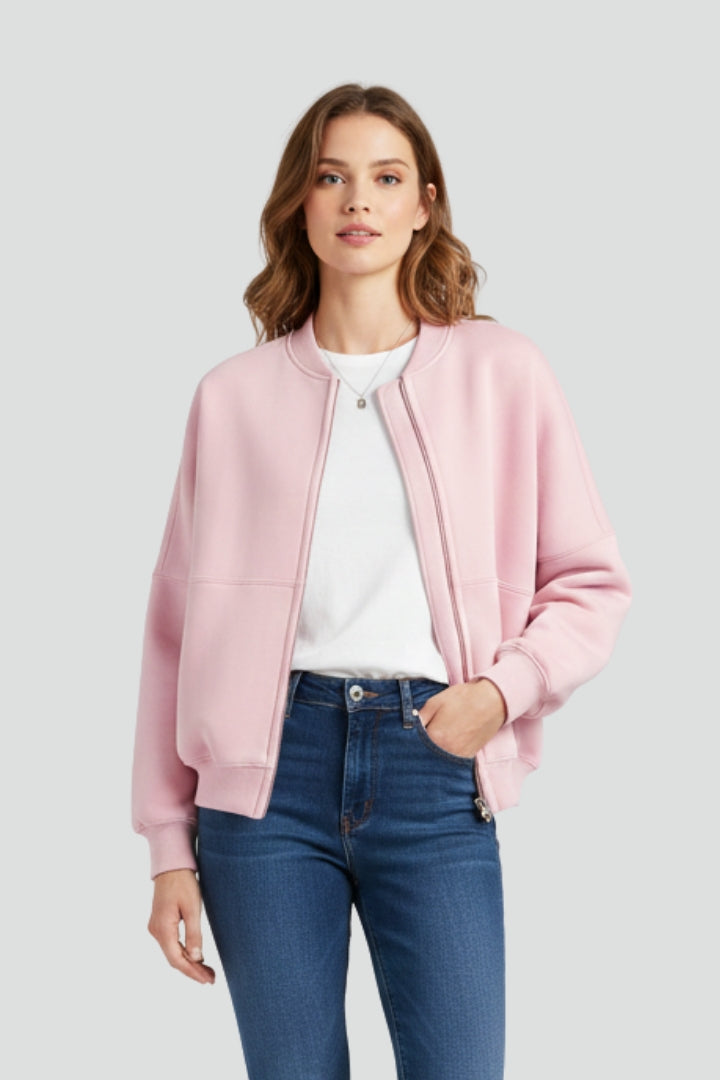 Women’s Jacket with Ribbed Collar and Zip Closure